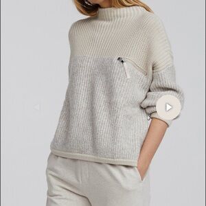 Varley Cream and Gray Turtleneck Sweater